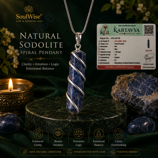 Natural Sodalite Spiral Pendant – Healing Crystal Necklace for Wisdom, Communication, Intuition & Mental Clarity