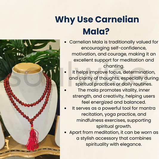 Soulwise Carnelian 108 Beads Meditation Mala – Handcrafted Prayer & Yoga Necklace for Focus & Positivity,Spiritual Beads for Meditation, Chanting & Yoga Practice.