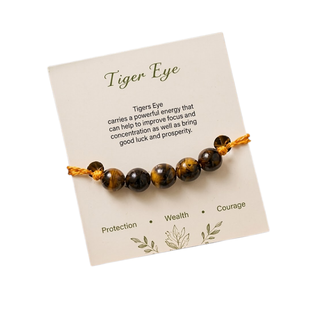 Tiger Eye 5 Beads Rakhi – Natural Crystal Rakhi for Courage, Confidence, Protection & Success