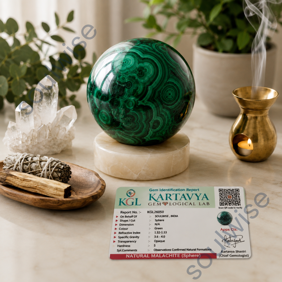 Malachite Crystal Sphere (50–55mm) – Natural Green Malachite Healing Crystal Ball for Meditation, Reiki, Chakra Balancing & Home Décor