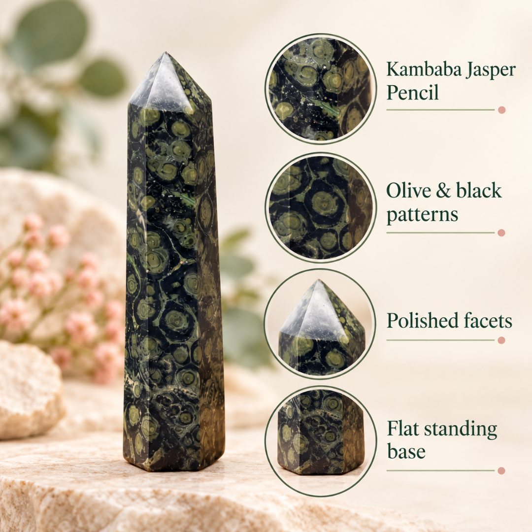 Natural Kambaba Jasper Crystal Pencil – Healing Gemstone Point for Grounding, Protection, Emotional Balance, Inner Peace, Reiki, Meditation, Chakra Balancing & Positive Energy