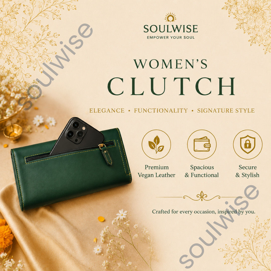 Women’s Clutch with Zibu Prosperity Symbol – Premium Vegan Leather Wallet for Abundance, Success & Elegant Everyday Carry