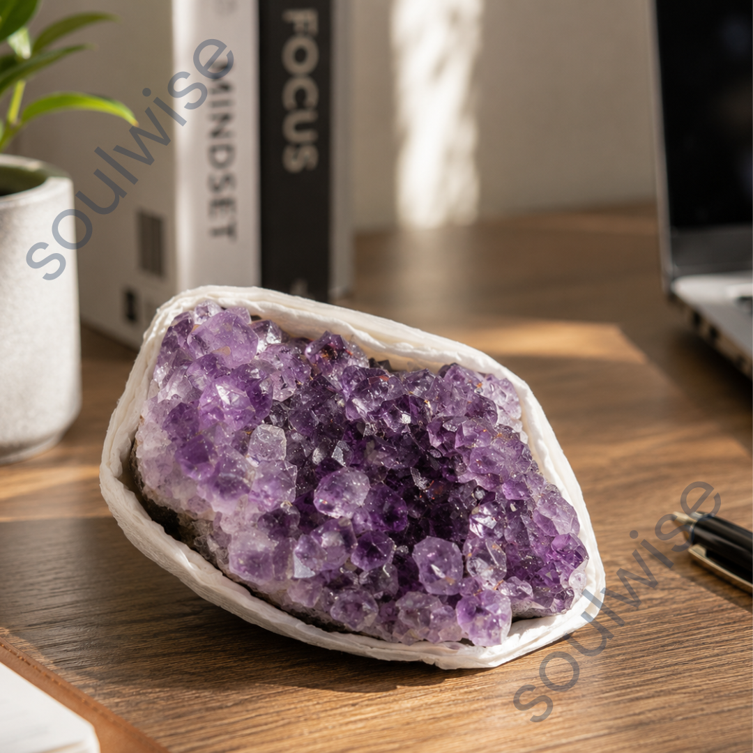 Natural Uruguay Amethyst Cluster Raw Geode Stone – Authentic Purple Crystal for Home Decor, Meditation & Positive Energy