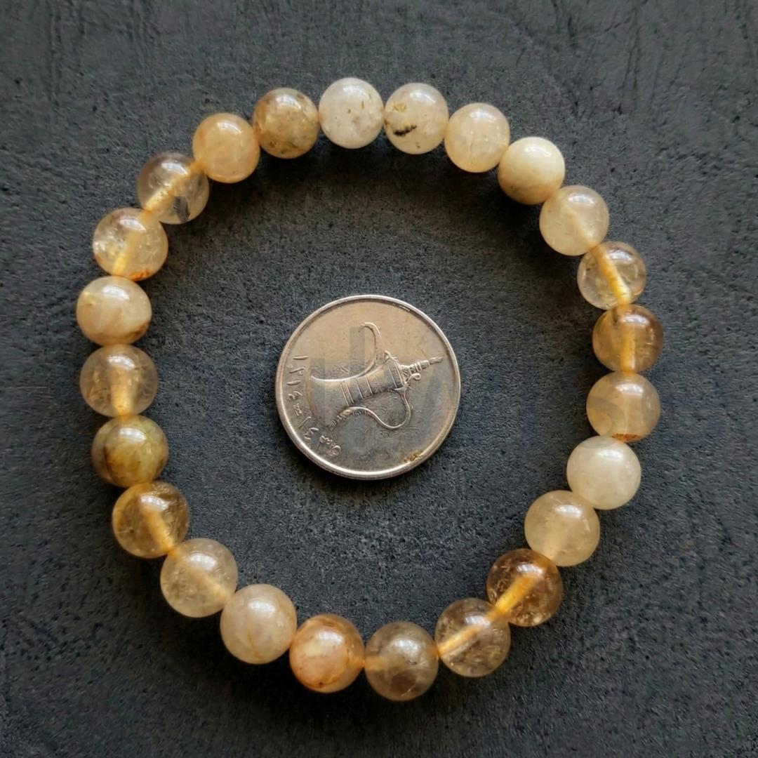 Golden Rutile Quartz Bracelet 8mm – Natural Healing Crystal for Protection, Confidence & Emotional Strength | Unisex Energy Stone