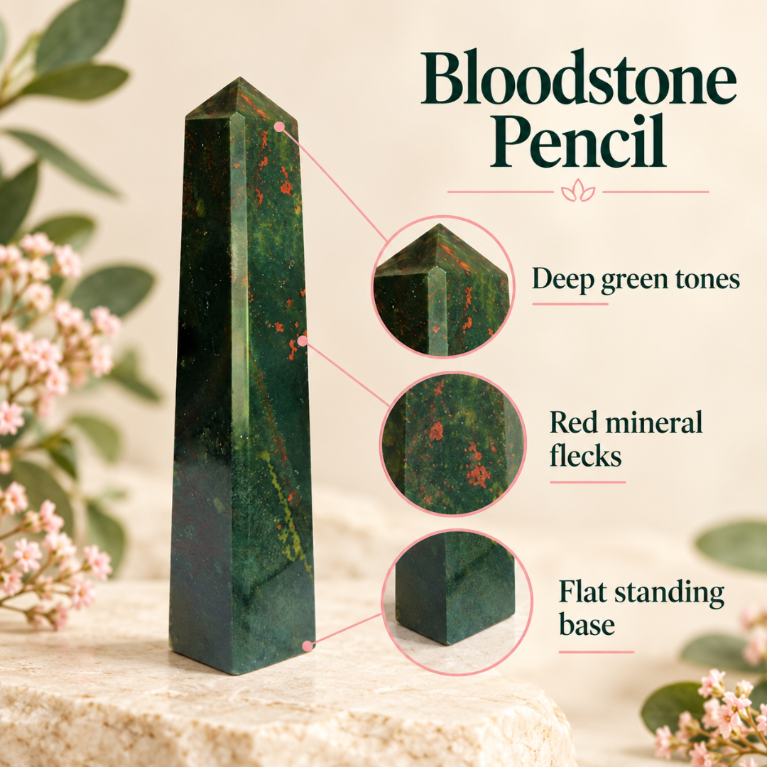 Natural Bloodstone Crystal Pencil – Healing Gemstone Point for Courage, Strength, Protection, Grounding, Confidence, Reiki, Meditation, Root Chakra Balancing & Positive Energy