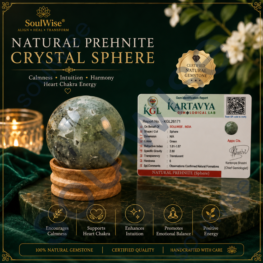 Prehnite Crystal Sphere (60–65mm) with Stand – Natural Healing Crystal Ball for Meditation, Reiki, Chakra Balancing & Home Décor