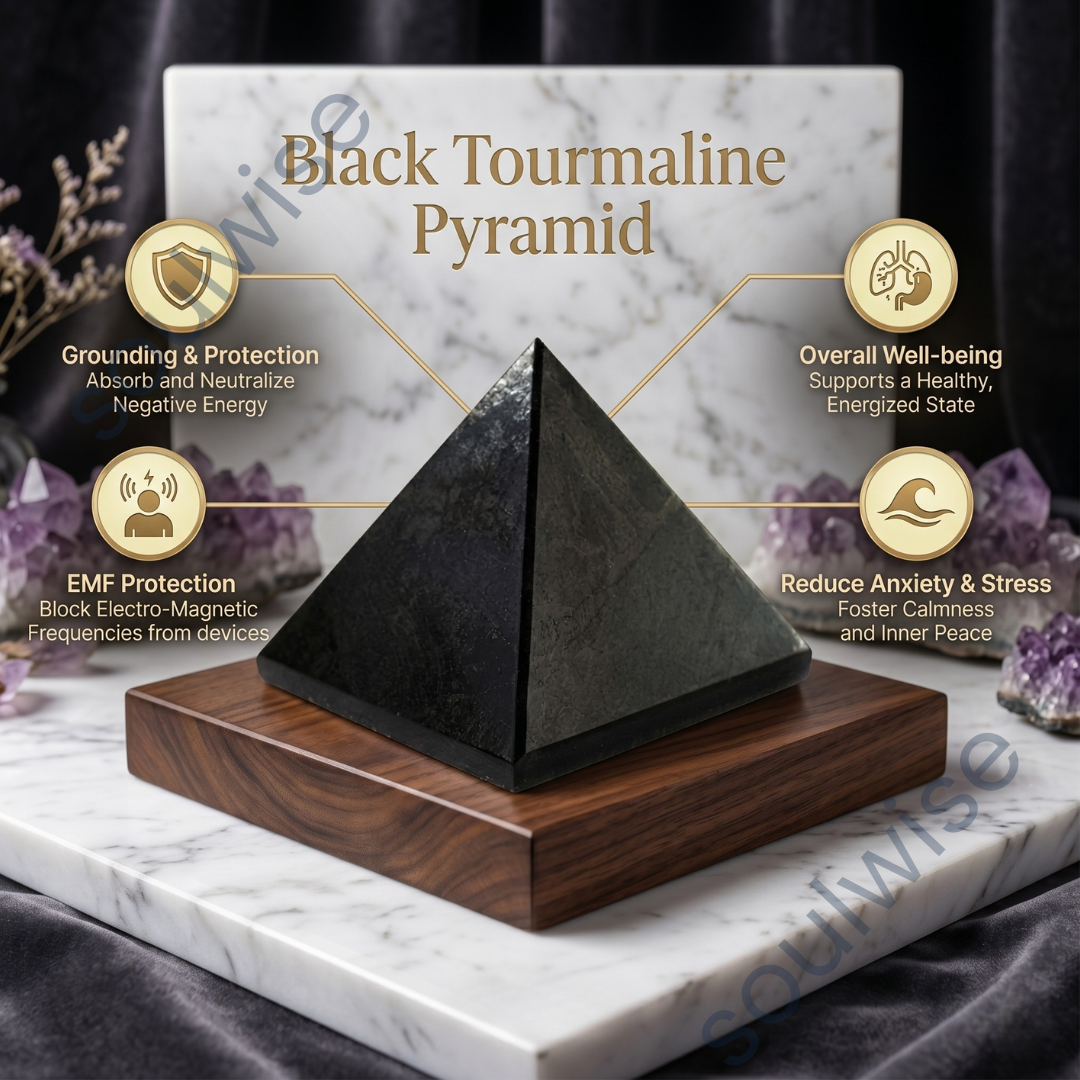 Natural Black Tourmaline Crystal Pyramid – Gemstone Energy Pyramid for Protection, Grounding & Spiritual Décor
