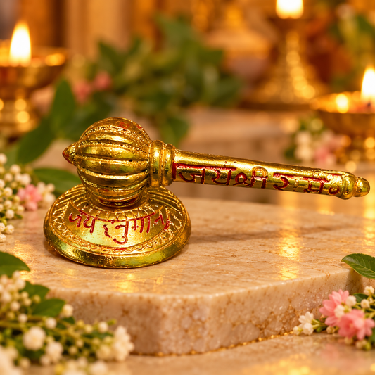 Siddh Hanuman Ji Gada with Stand 3 Inch – Golden-Plated Metal Base, Symbol of Strength & Protection | Diwali Gift