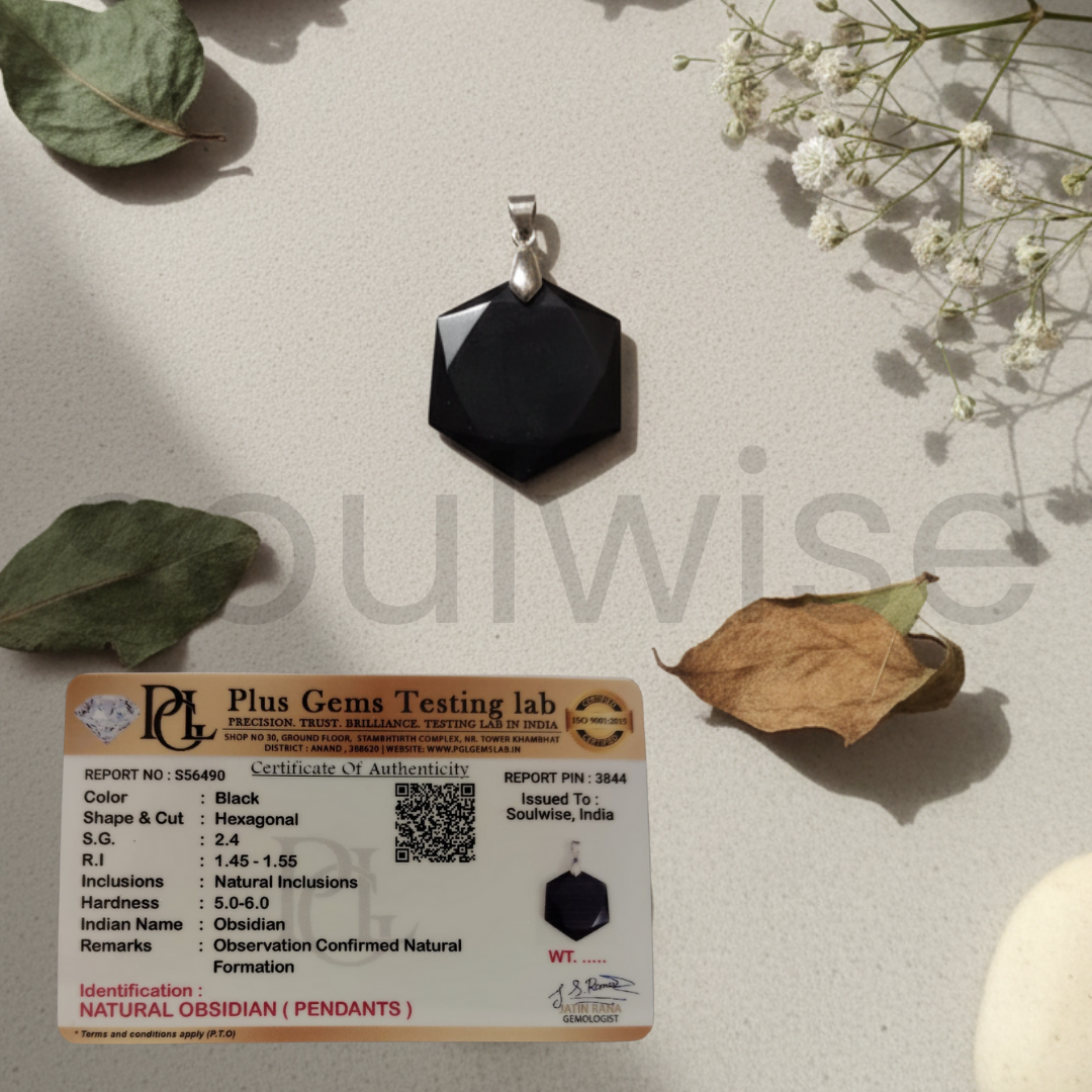 Natural Black Obsidian Hexagon Shape Pendant Healing crystal  - Genuine Protection Stone