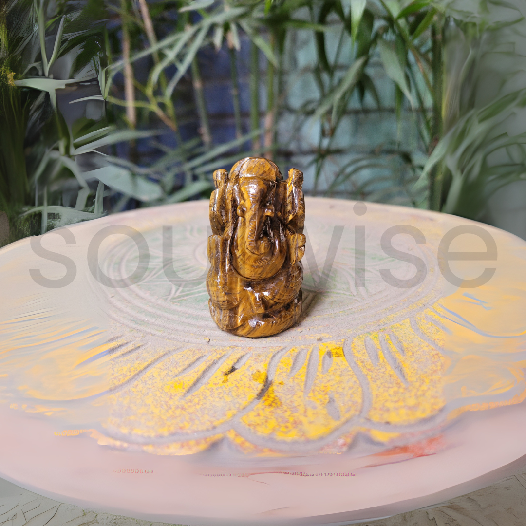 Tiger Eye Ganesha Idol – 5 cm | Hand-Carved Ganesh Statue in Natural Tiger Eye Crystal for Courage, Clarity & Protection