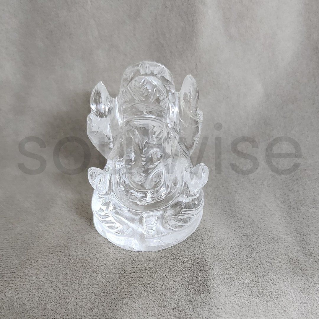 Clear Quartz Ganesha Idol – 2 Inch Sphatik Ganpati Murti – Natural Crystal for Pooja, Vastu, Meditation & Spiritual Gifting Certified