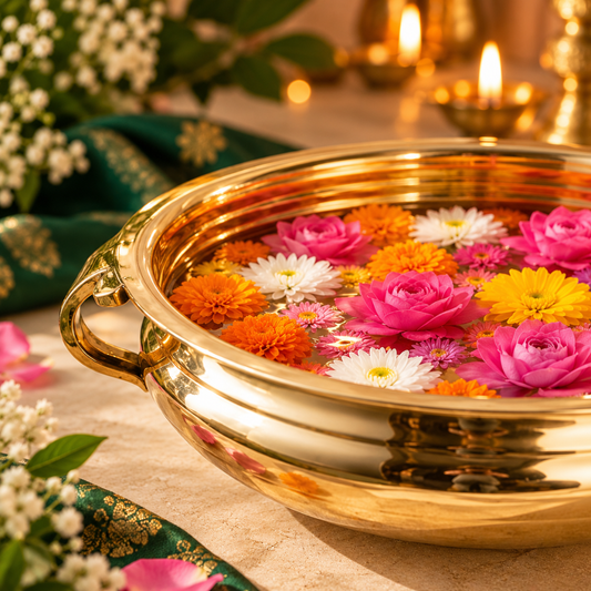 Pure Brass Urli Bowl – Traditional Decorative Water Bowl for Floating Flowers, Diyas, Spiritual Décor & Festive Home Decoration (8 Inch)