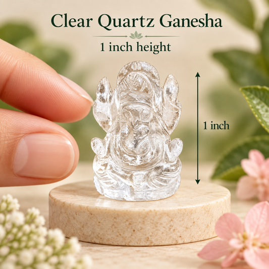 Clear Quartz Ganesha Idol 1 Inch – Sphatik Ganesh for Home Mandir, Puja, Devotional Décor & Spiritual Gifting