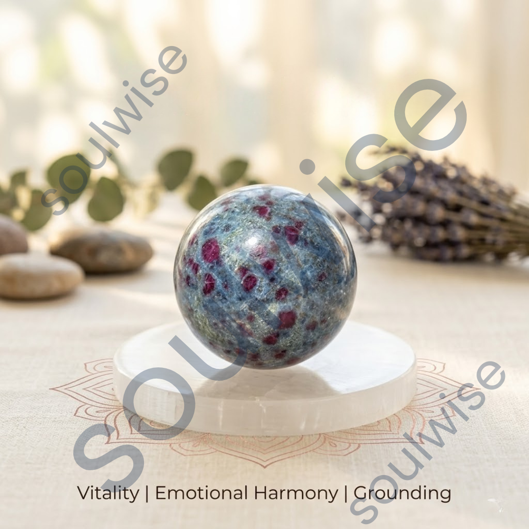 Ruby Kyanite Crystal Sphere – Natural Healing Crystal Ball for Passion, Intuition, Balance & Spiritual Growth | Polished Gemstone Sphere for Meditation, Reiki & Home Décor