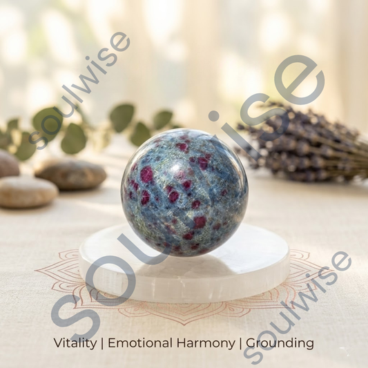 Ruby Kyanite Crystal Sphere – Natural Healing Crystal Ball for Passion, Intuition, Balance & Spiritual Growth | Polished Gemstone Sphere for Meditation, Reiki & Home Décor