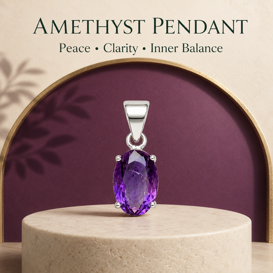 Natural Amethyst Gemstone Pendant – Oval-Cut Purple Crystal Jewellery