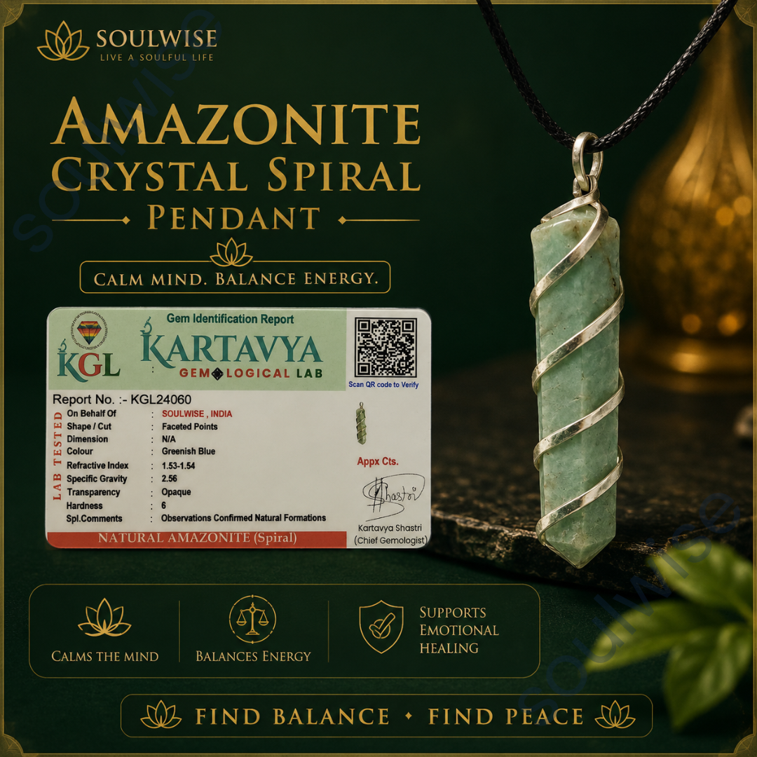 Amazonite Crystal Spiral Pendant – Natural Healing Stone Necklace for Emotional Healing, Harmony & Communication