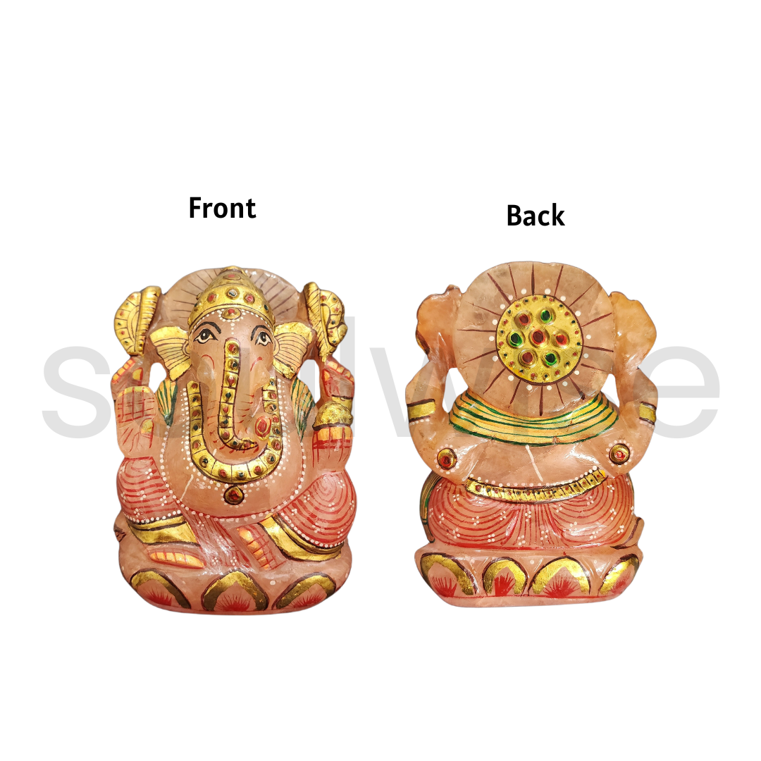 Soulwise Rose Quartz Ganesha Statue Figurine 12cm, Hand Painted  Stone Idol 600 Gram, Symbol of Unconditional Love & Wealth