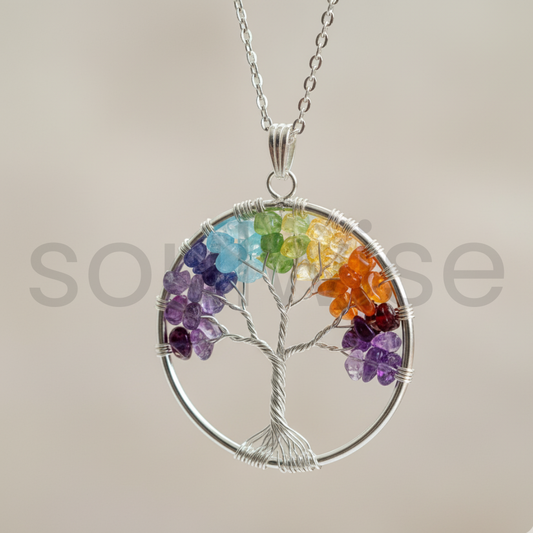 Tree of Life Chakra Pendant – Seven Chakra Gemstone Necklace – Spiritual Healing Jewelry