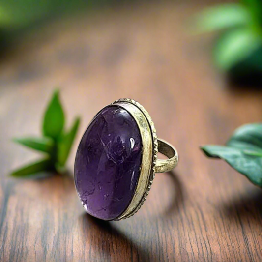 Soulwise Amethyst Ring – Adjustable Natural Crystal Healing Ring for Women & Men – Raw Amethyst Gemstone Jewelry for Energy, Balance & Style