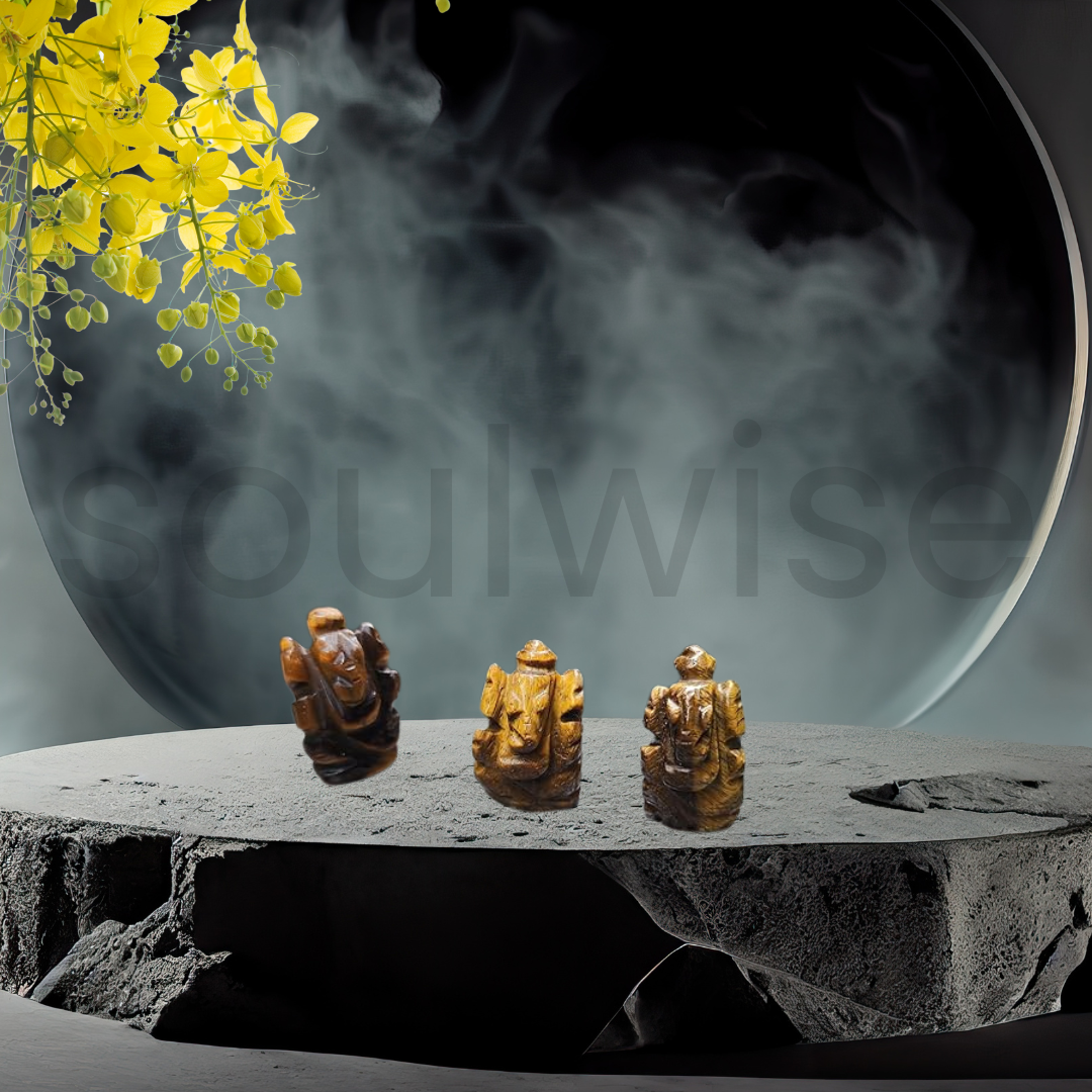 Tiger Eye Crystal Ganesha 1", Healing Crystal for Wisdom, Confidence, Success