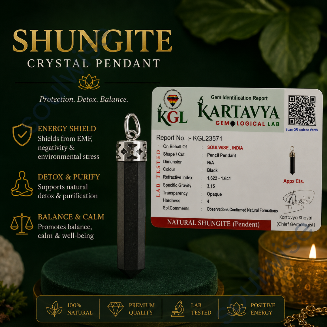 Shungite Pencil Pendant – Natural Healing Crystal Necklace for Grounding, Protection & Energy Balance