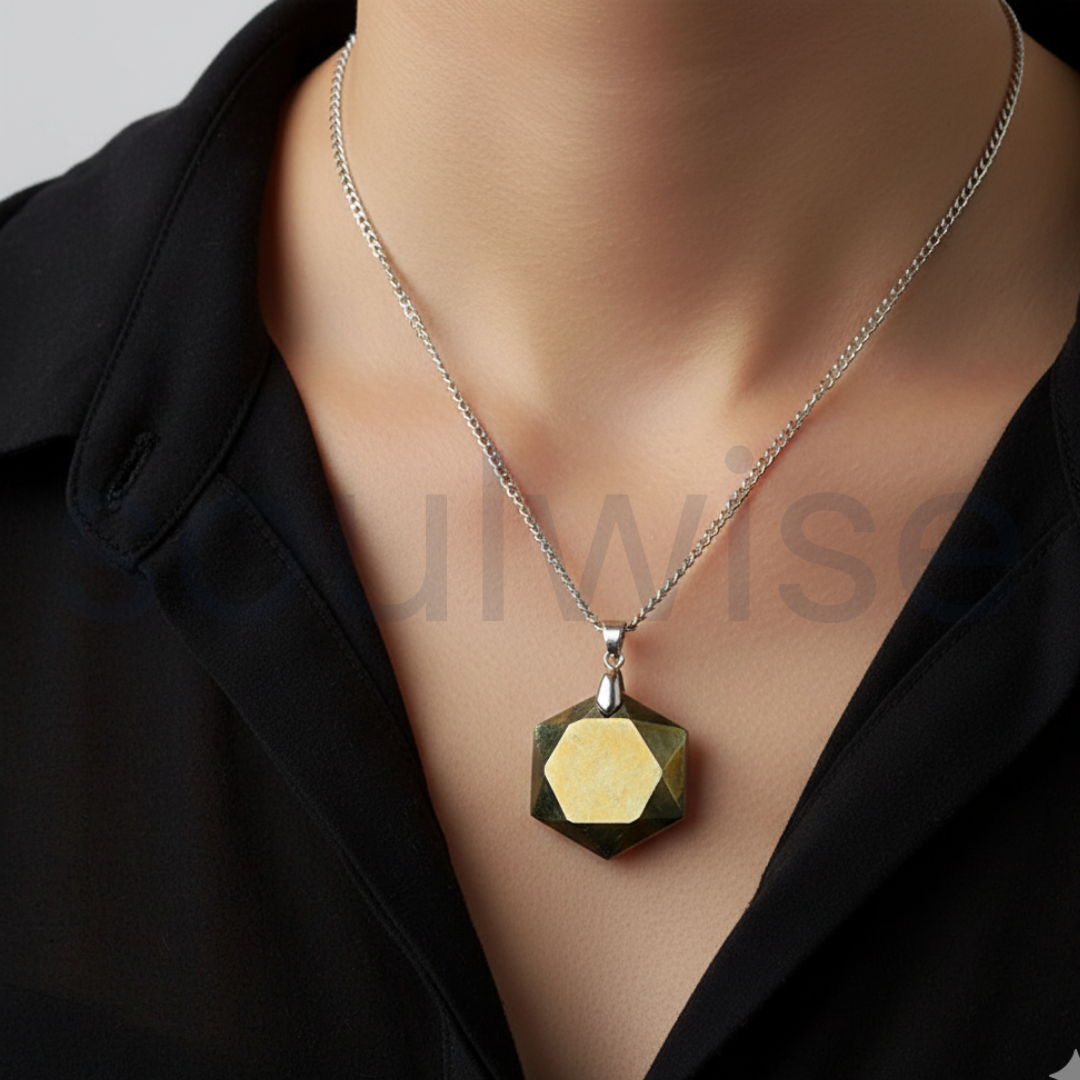 Natural Pyrite Pendant Necklace Hexagon Cut –