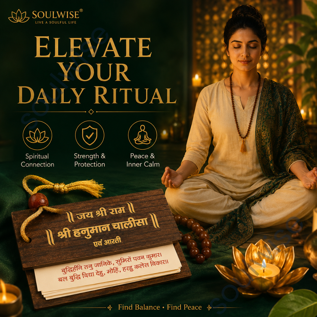 Shree Hanuman Chalisa Evam Aarti – Wooden Pocket Prayer Book with Sacred Thread | Portable Devotional Book for Daily Worship, Protection & Spiritual Gift