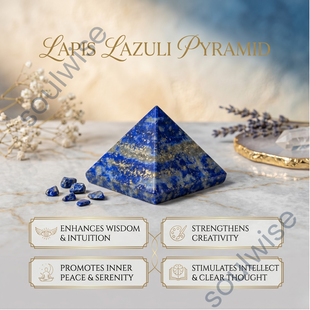 Natural Lapis Lazuli Crystal Pyramid – Wisdom, Intuition & Mental Clarity Reiki Healing Stone for Meditation, Chakra Balancing & Spiritual Décor