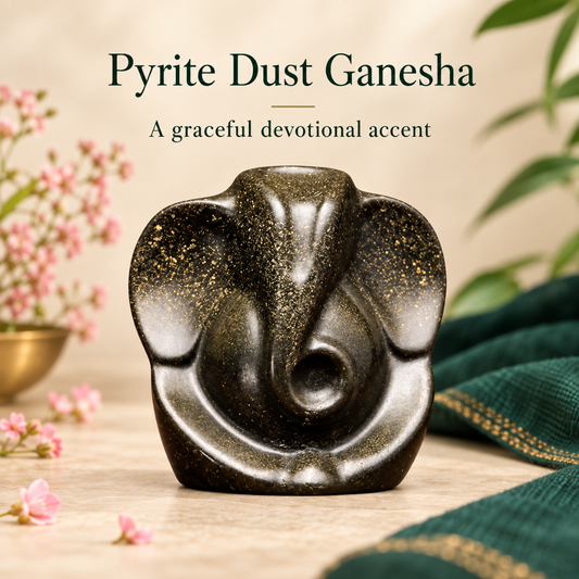 Lord Ganesha Pyrite Dust Idol – Ganpati Showpiece for Home Mandir, Office Décor, Diwali & Spiritual Gifting