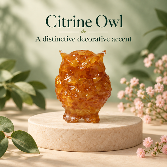 Citrine Owl – Natural Crystal Owl for Abundance, Prosperity, Success & Positive Energy | Spiritual Home & Office Décor