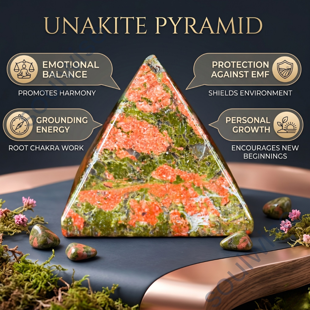 Natural Unakite Crystal Pyramid – Gemstone Energy Pyramid for Balance, Meditation & Spiritual Décor