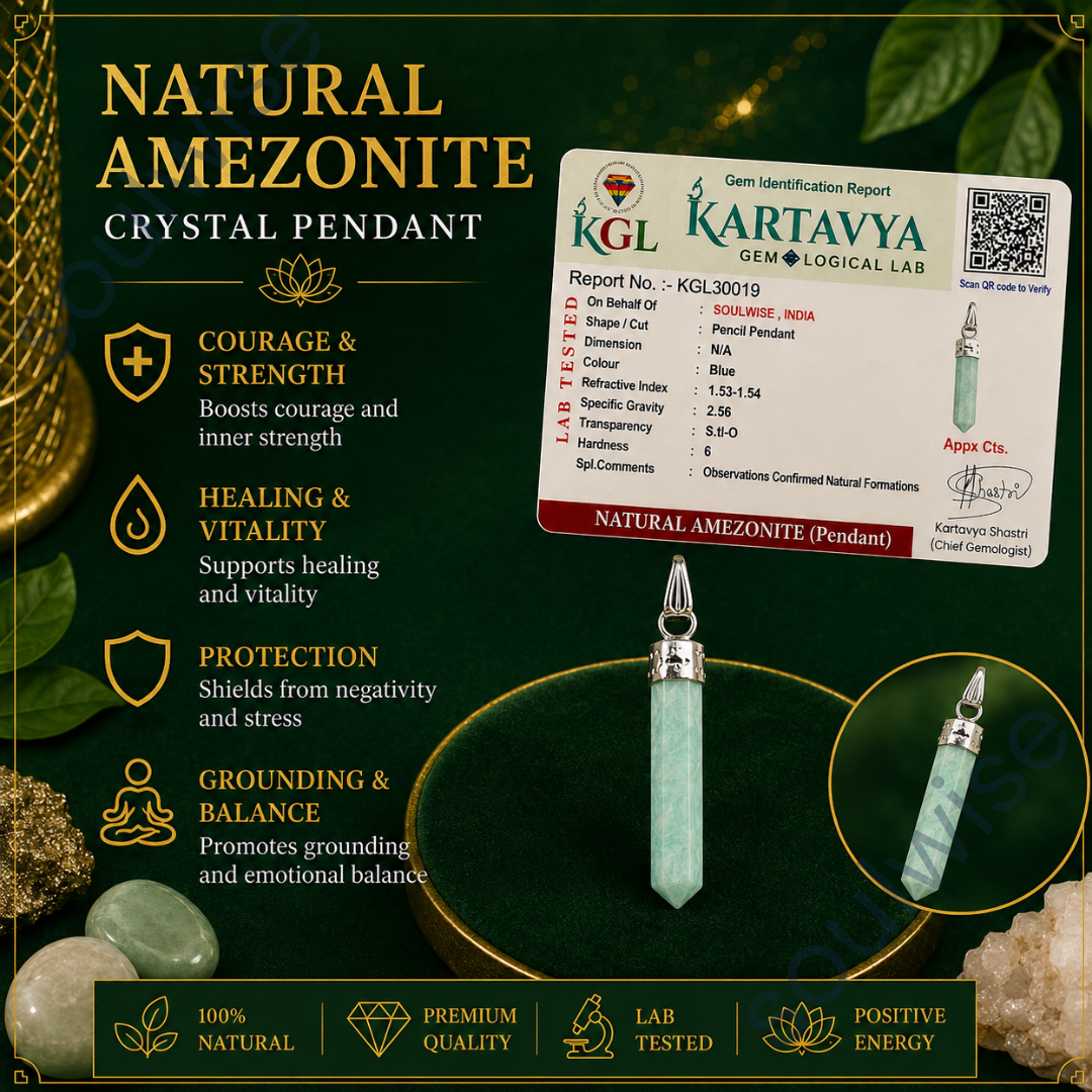 Natural Amazonite Pencil Pendant – Healing Crystal Necklace for Emotional Balance, Communication, Harmony & Positive Energy