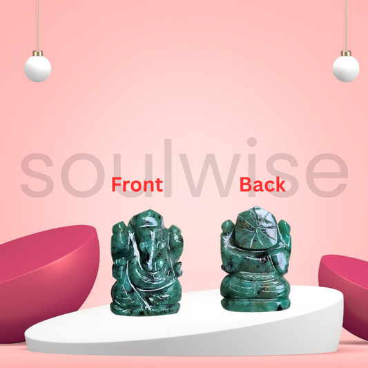 Soulwise Emerald Gemstone Ganesha Idol 74 ct. 3cm