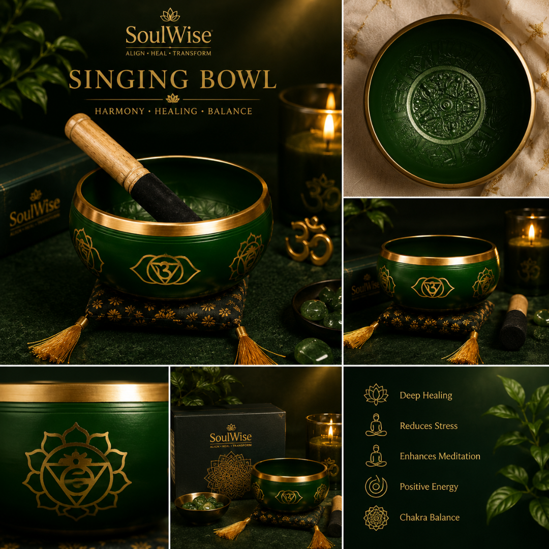 Green Singing Bowl – Handcrafted Meditation Bowl for Sound Healing, Chakra Balancing, Yoga & Spiritual Wellness (5.5 Inch)