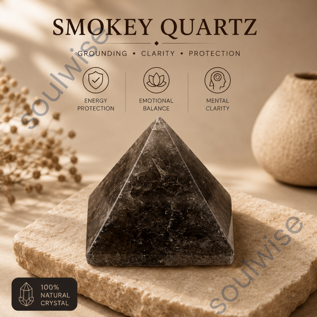 Natural Smoky Quartz Crystal Pyramid – Gemstone Energy Pyramid for Grounding, Clarity & Spiritual Décor