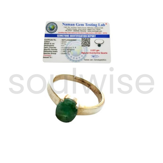 Green Aventurine Adjustable Ring (Certified) – Natural Crystal Ring for Wealth, Abundance, Growth & Success | Unisex Healing Gemstone Jewelry