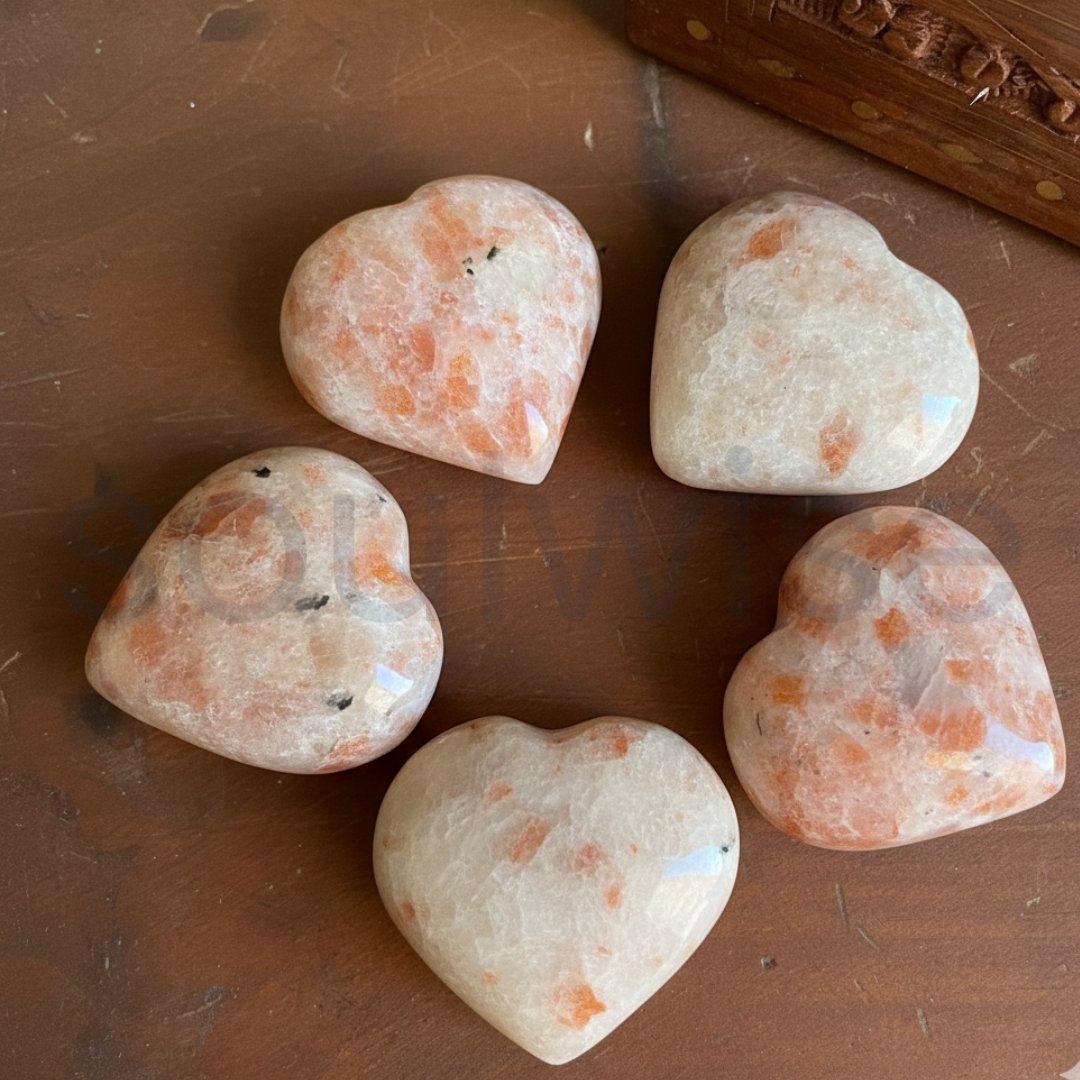 Sunstone Heart Stone Polished Natural Crystal for Meditation Positive Energy Emotional Balance Spiritual Home Décor Gift
