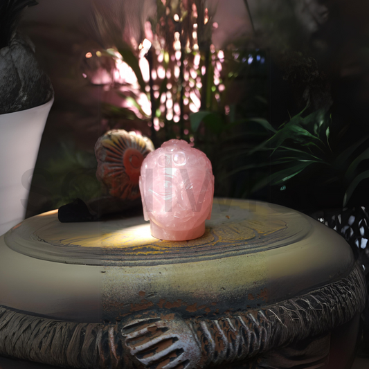 Soulwise Rose Quartz Buddha Head Statue, 6 cm Height, 236 g Weight, Home Decor & Gift, Unconditional Love, Peace and Wisdom