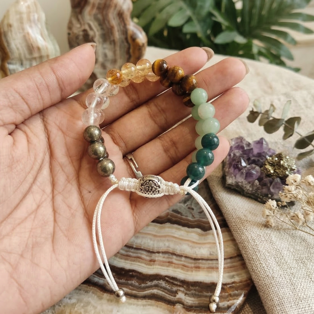 Dhanyog Bracelet with Five Blessings Charm – Prosperity & Good Fortune Crystal Bracelet