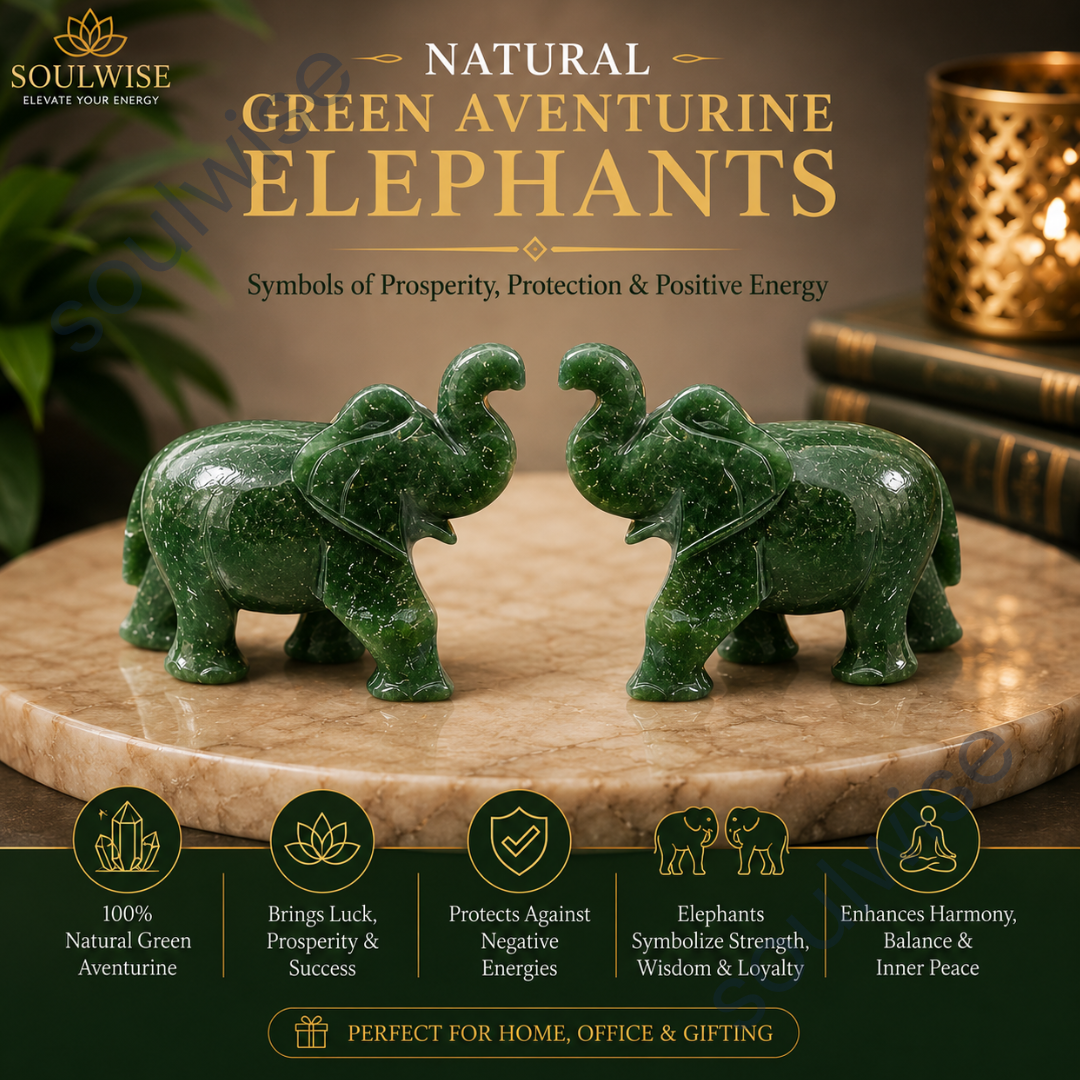 Green Aventurine Elephant Statue | Crystal Elephant for Luck, Prosperity, Success & Positive Energy | Vastu & Feng Shui Decor.