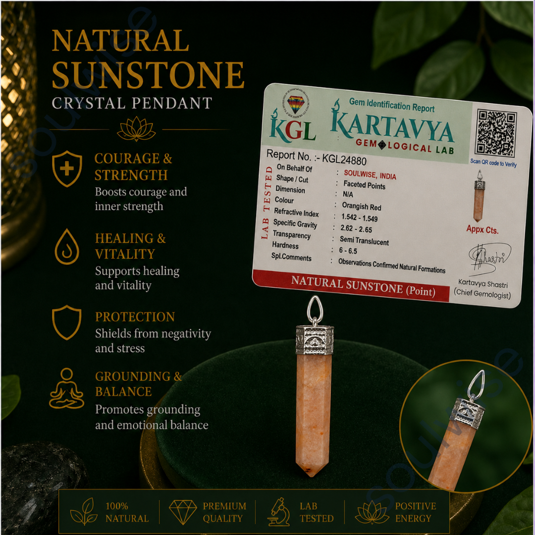 Natural Sunstone Pencil Pendant – Healing Crystal Necklace for Positivity, Confidence, Success & Personal Empowerment