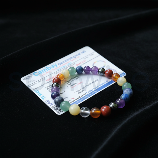 Certified Natural 7 Chakra Healing Bracelet – 8m,ine Gemstone Beads,Meditation, Yoga & Spiritual Unisex Jewelry.