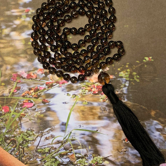 Soulwise Smoky Quartz Japa Mala – 108 Beads | 8mm Natural Crystal Prayer Necklace for Grounding, Aura Protection & Meditation