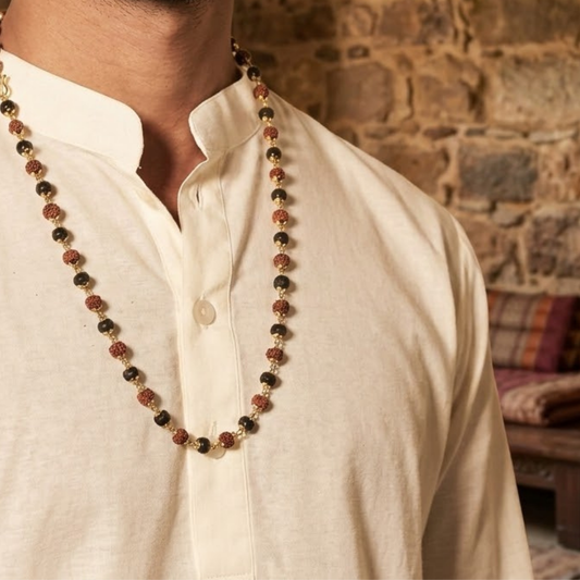 Karungali Ebony Wood & Rudraksha Mala 8mm Bead Jaap mala for Protection against Evil Eye, Black Magic, Financial Growth, Prosperity for Men & Women