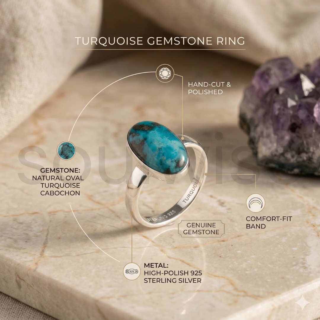 Natural Turquoise Gemstone Ring – Luck , Positivity,Calmness & Balance.