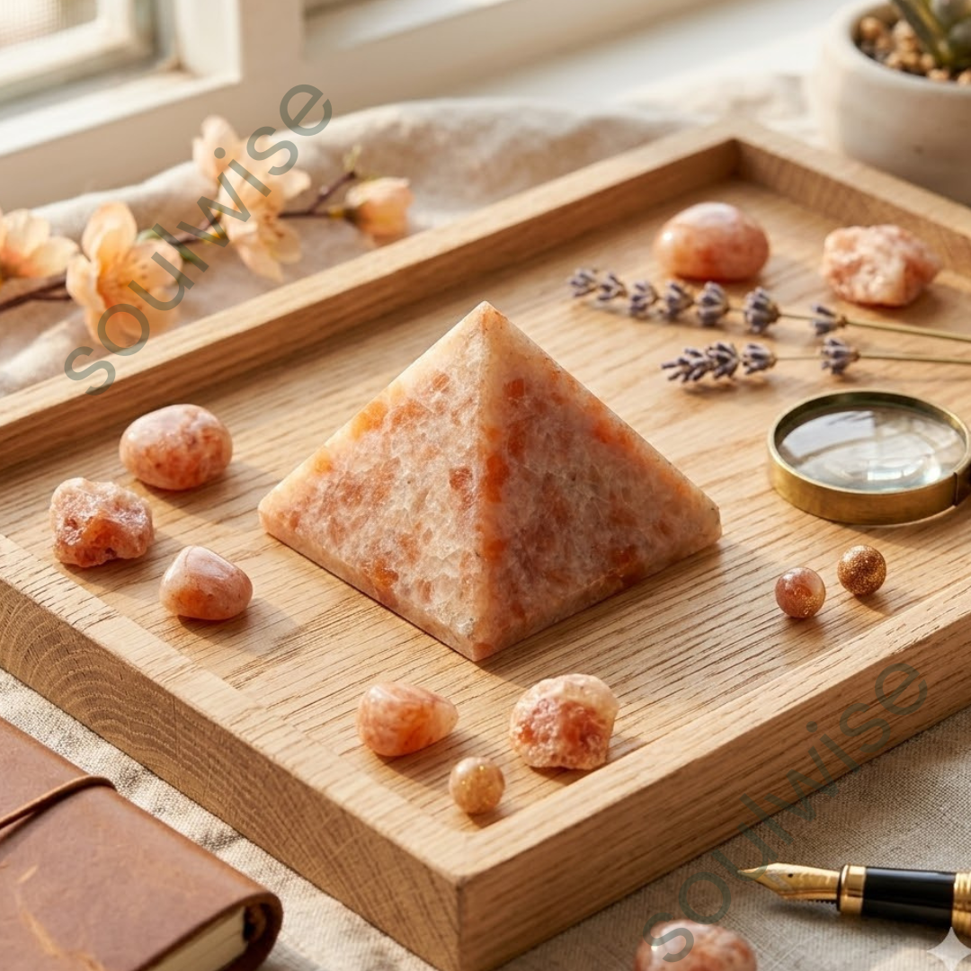 Natural Sunstone Crystal Pyramid – Gemstone Energy Pyramid for Positivity, Confidence & Spiritual Décor