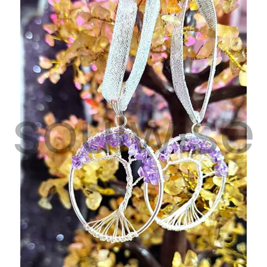 Amethyst Gemstone Tree Ornaments – Set of 2 | Crystal Healing Décor for Home, Office & Gifting