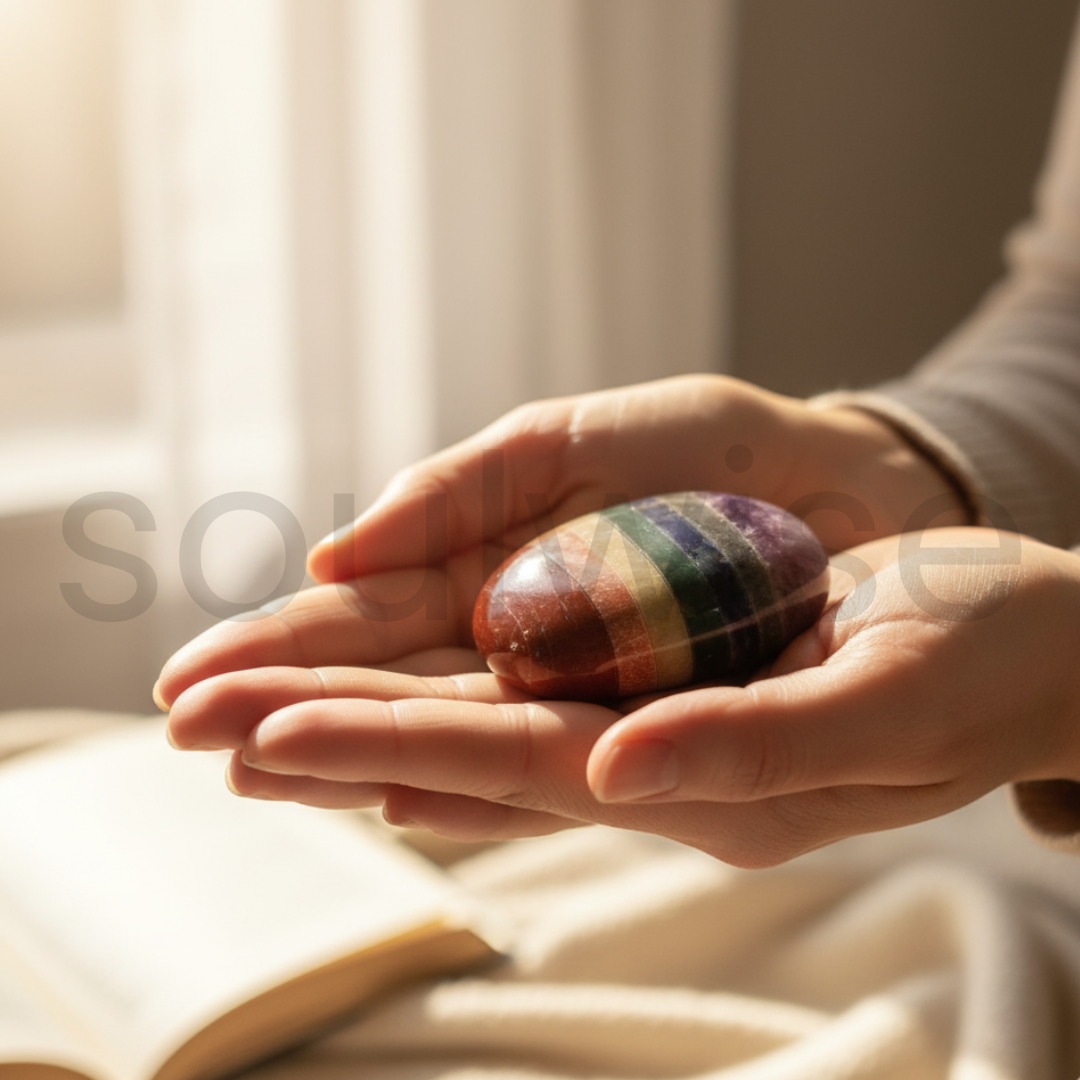 Seven Chakra Palm Stone – Natural Healing Crystal for Chakra Balancing, Meditation, Reiki, and Positive Energy