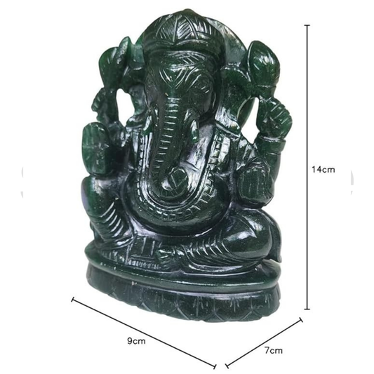 Soulwise Jade Ganesha Idol – 14 cm | Hand-Carved Green Jade Ganpati Statue for Prosperity, Healing & Heart Chakra Energy